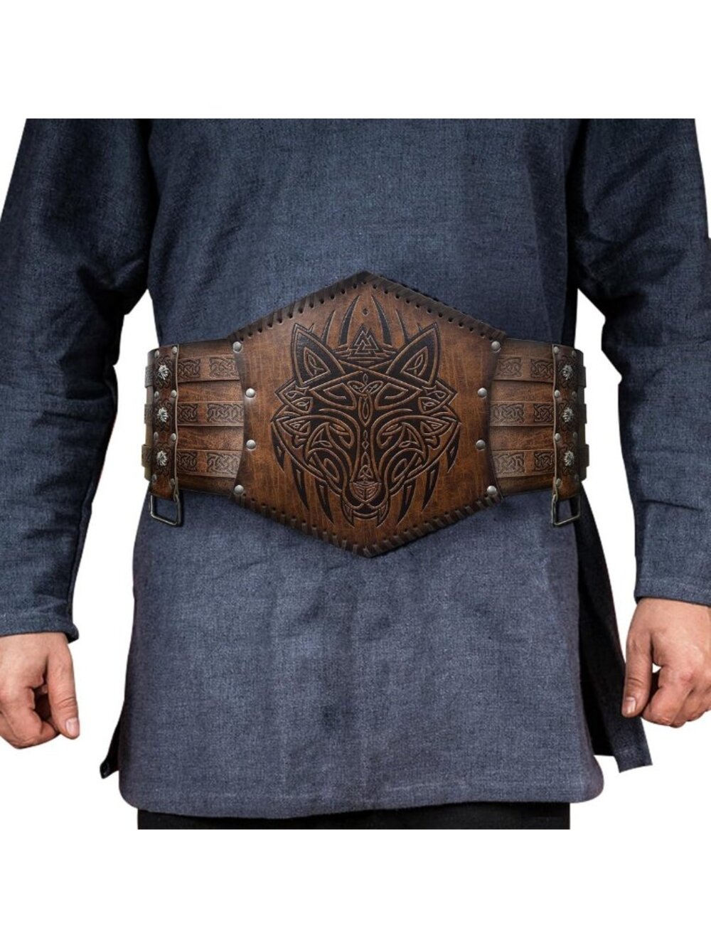 Norse Faux Leather Viking Waist Armor Belt, Medieval Knight Corset for LARP